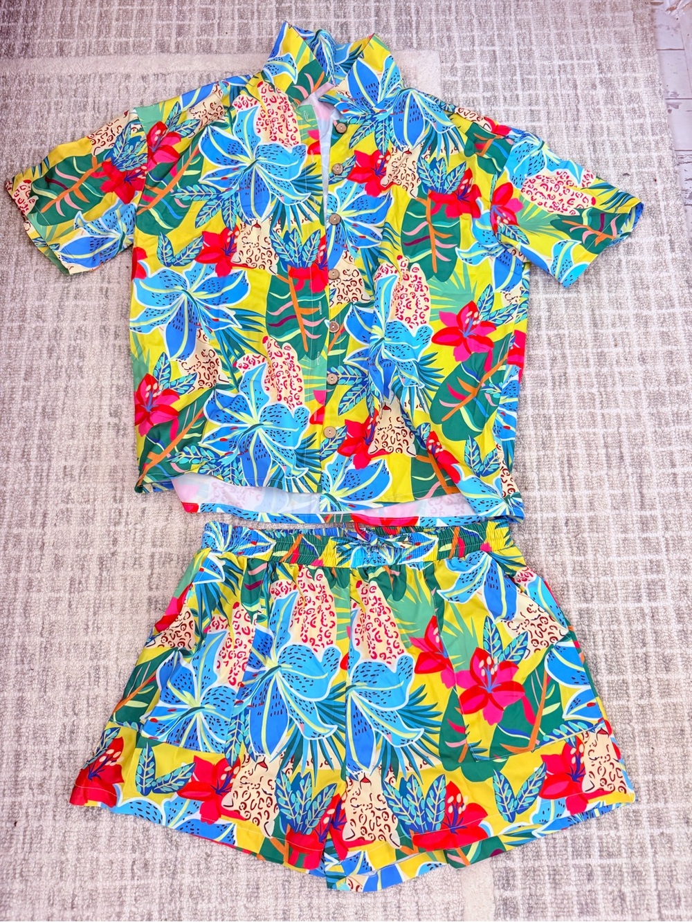 Tropical Floral Two-Piece Set - Vibrant Yellow & Blue